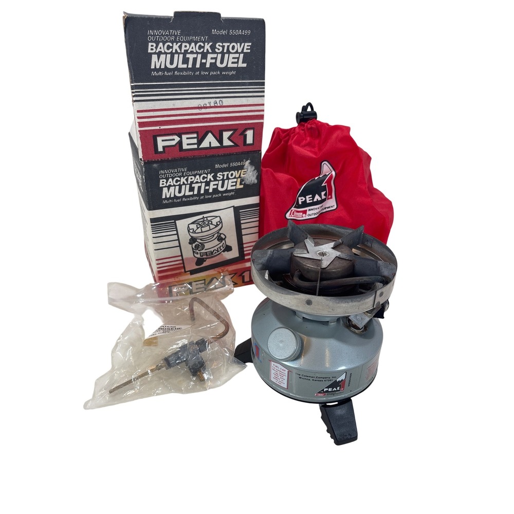 VTG Coleman Peak 1 Multi-Fuel Backpack Stove Model 550A499 Box Bag Kerosene Accs